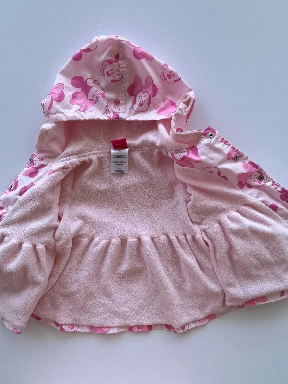 Disney Junior, Minnie Mouse fleece lined pink windbreaker/weather hooded jacket